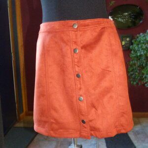 QUIRKY GOTH BOHO COWGIRL FRONT SNAP BUTTONS RUST COLOR MINI FAUX SUEDE SKIRT XL